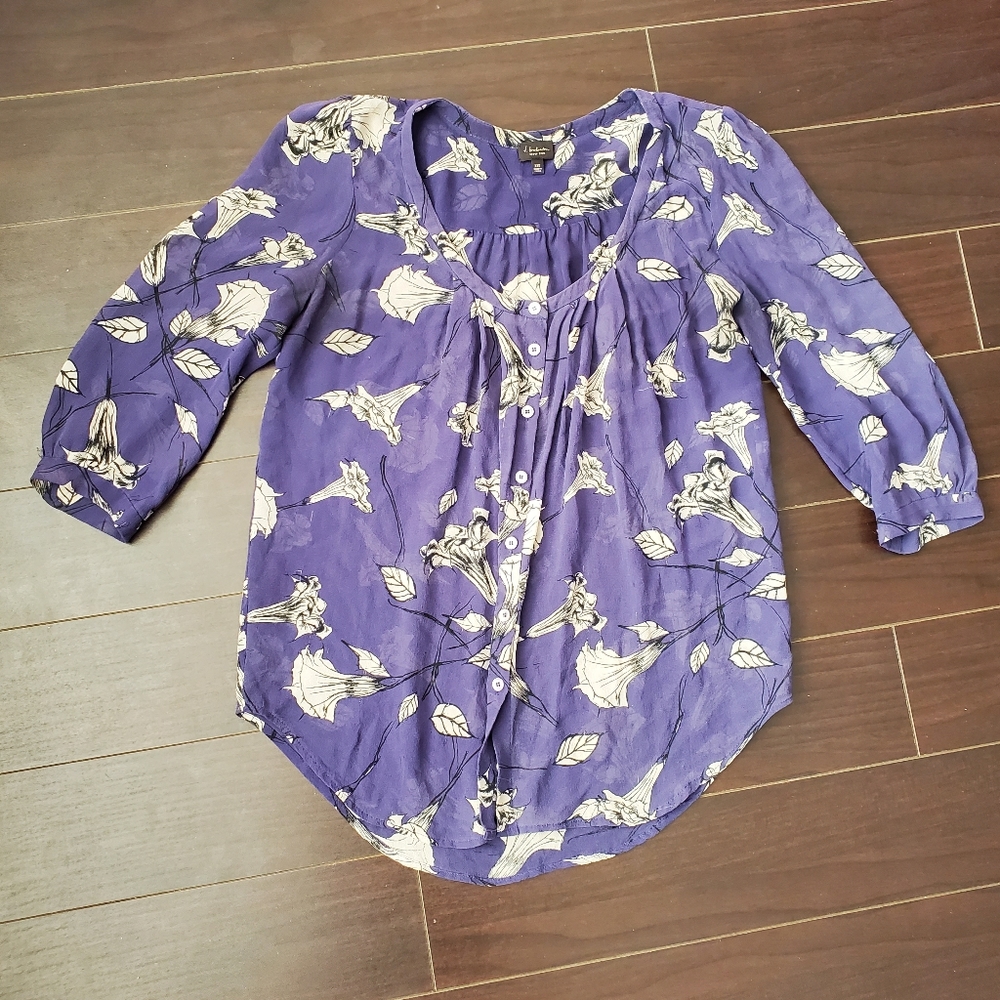 Babaton Aritzia Silk Floral 3/4 Length Sleeve Blouse, XXS